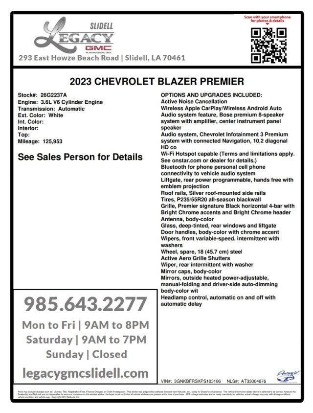 Used 2023 Chevrolet Blazer Premier w/ Driver Confidence II Package FWD image 32