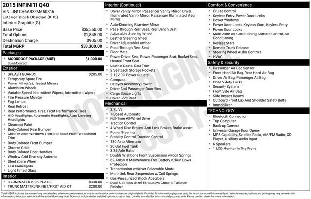 Used 2015 INFINITI Q40 AWD w/ Moonroof Package image 18