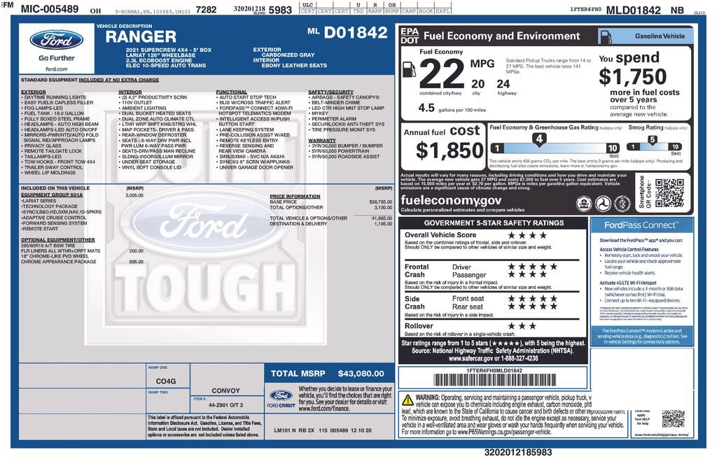 Used 2021 Ford Ranger Lariat w/ Equipment Group 501A High AWD/4WD image 6