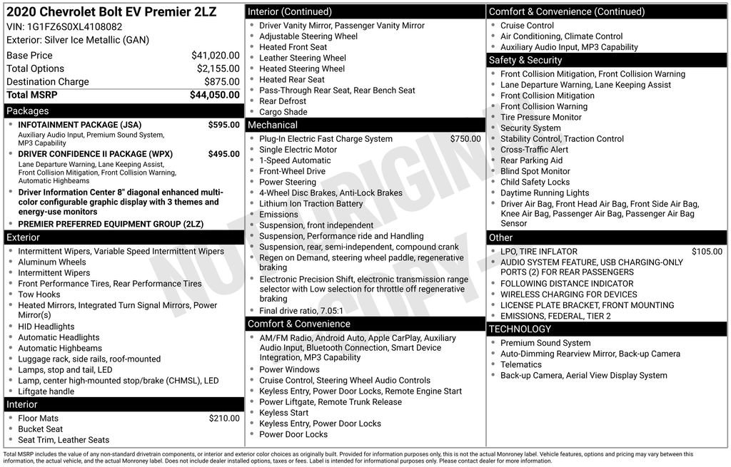 Certified 2020 Chevrolet Bolt Premier w/ Infotainment Package FWD image 35