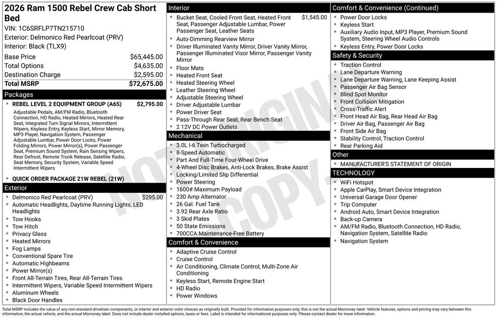 New 2026 RAM 1500 Rebel w/ Rebel Level 2 Equipment Group AWD/4WD image 47