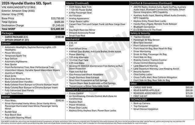 New 2026 Hyundai Elantra Sport w/ Cargo Package FWD image 27