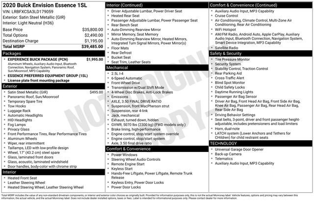 Used 2020 Buick Envision Essence w/ Experience Buick Package image 6