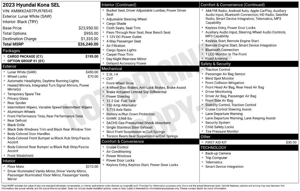 Used 2023 Hyundai Kona SEL w/ Cargo Package FWD image 18