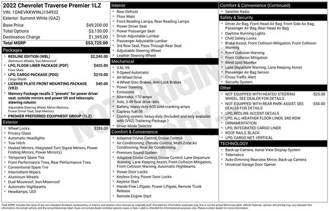 Certified 2022 Chevrolet Traverse Premier w/ Redline Edition AWD/4WD image 25