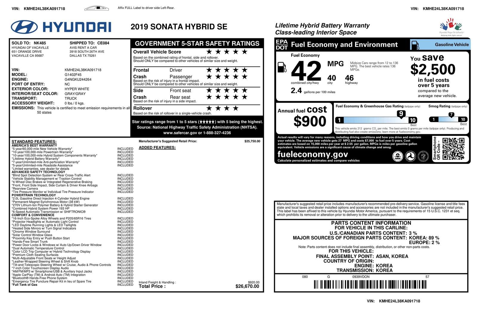 Used 2019 Hyundai Sonata SE FWD image 14