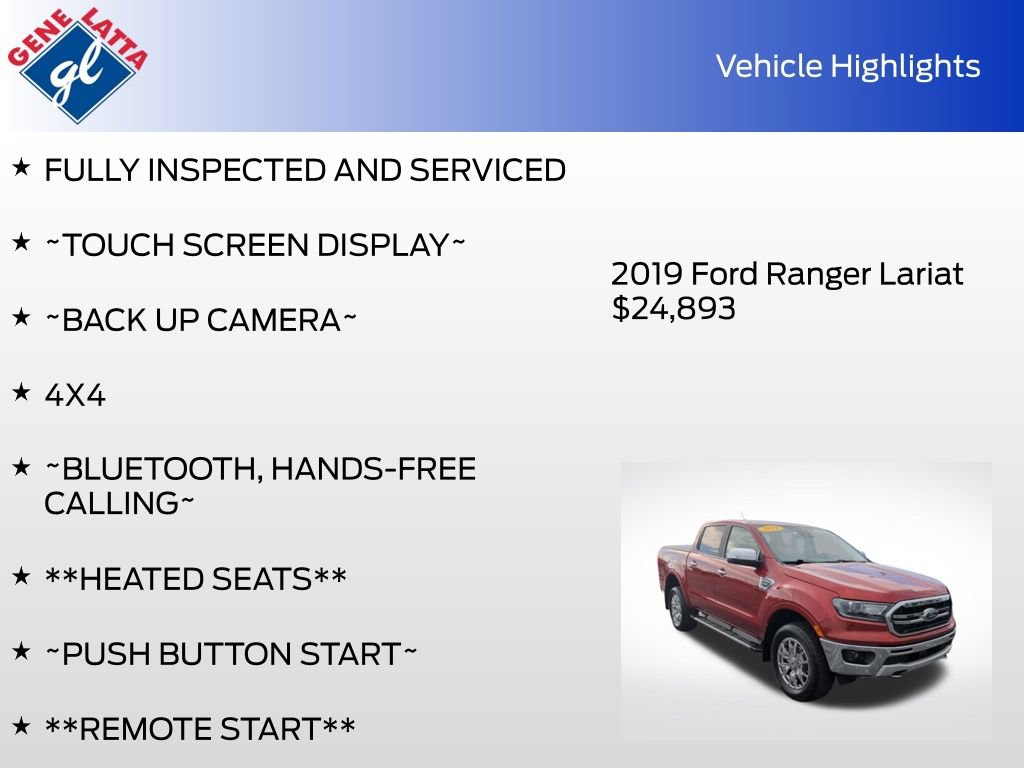 Certified 2019 Ford Ranger Lariat w/ Equipment Group 501A Mid AWD/4WD image 33