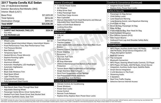 Used 2017 Toyota Corolla XLE w/ Carpet Mat Package (TMS) FWD image 2