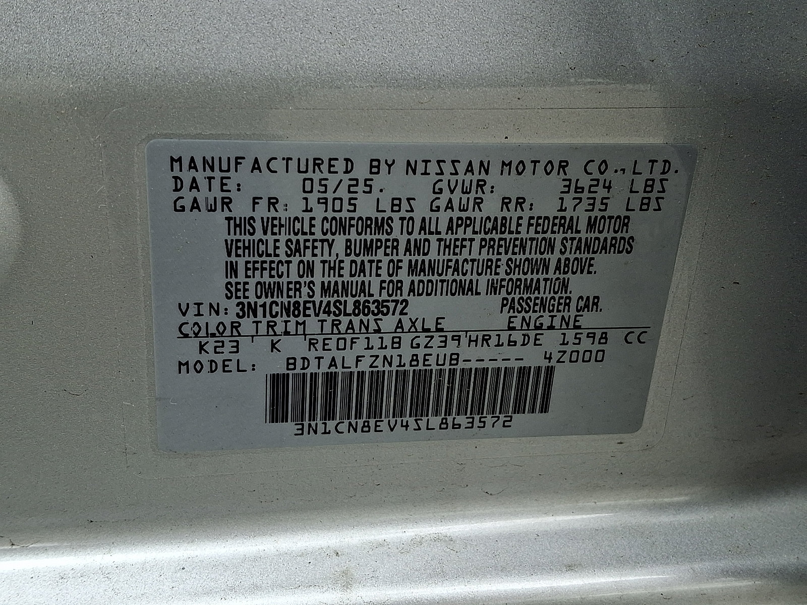 Certified 2025 Nissan Versa SV w/ Trunk Package FWD image 27