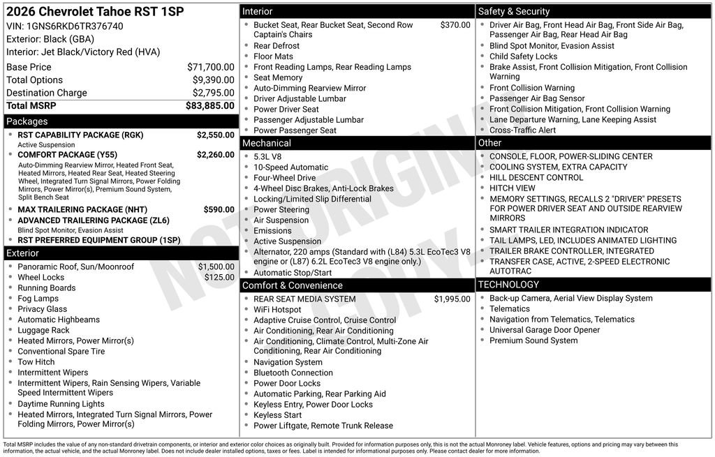 New 2026 Chevrolet Tahoe RST w/ RST Capability Package AWD/4WD image 32