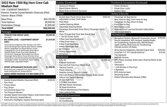 Used 2022 RAM 1500 Big Horn w/ Trailer Tow Group AWD/4WD image 24