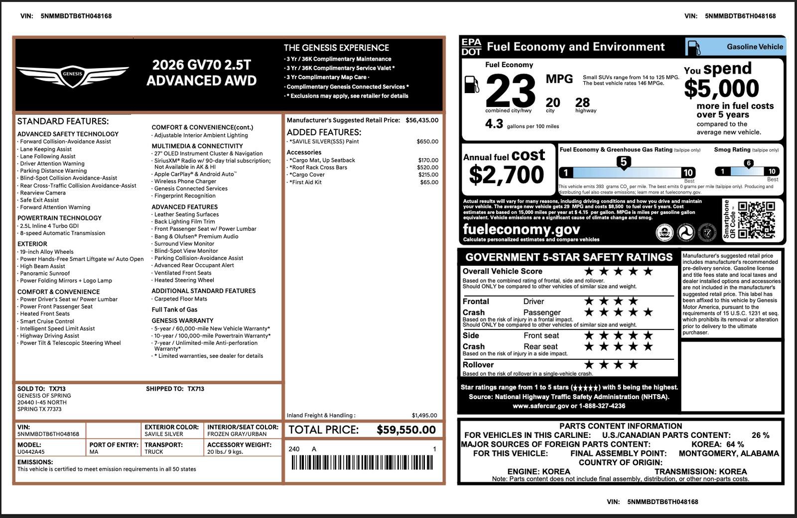 Certified 2026 Genesis GV70 2.5T Advanced image 3