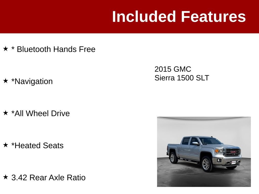 Used 2015 GMC Sierra 1500 SLT w/ SLT Crew Cab Value Package AWD/4WD image 3