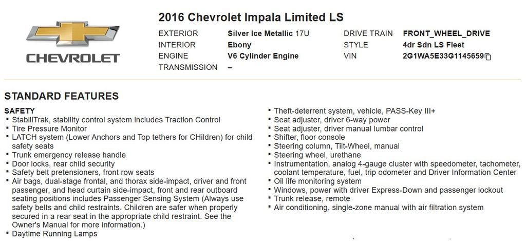 Used 2016 Chevrolet Impala Limited LS FWD image 17