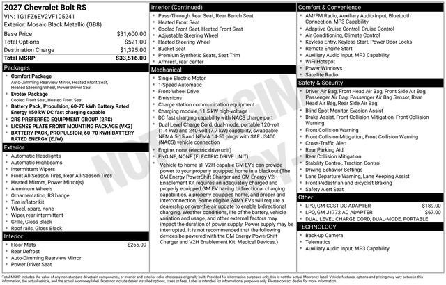 New 2027 Chevrolet Bolt RS FWD image 16