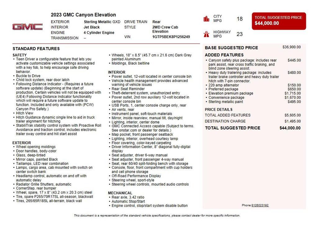 Used 2023 GMC Canyon Elevation w/ Elevation Premium Package RWD image 38