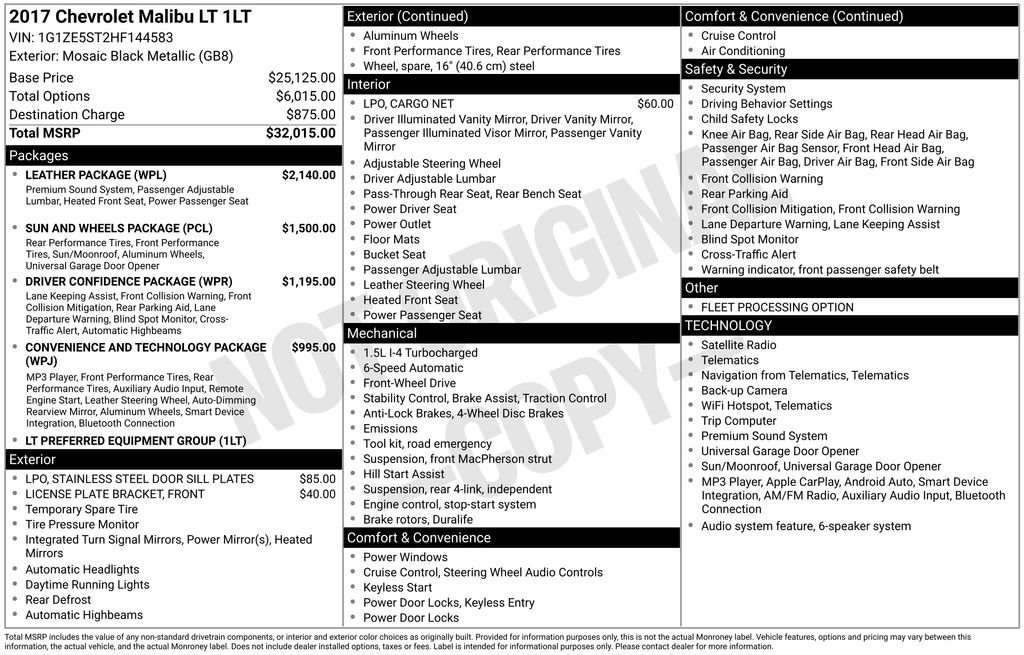 Used 2017 Chevrolet Malibu LT w/ Leather Package FWD image 3