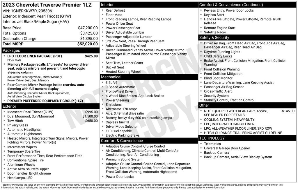 Used 2023 Chevrolet Traverse Premier w/ LPO, Floor Liner Package image 5