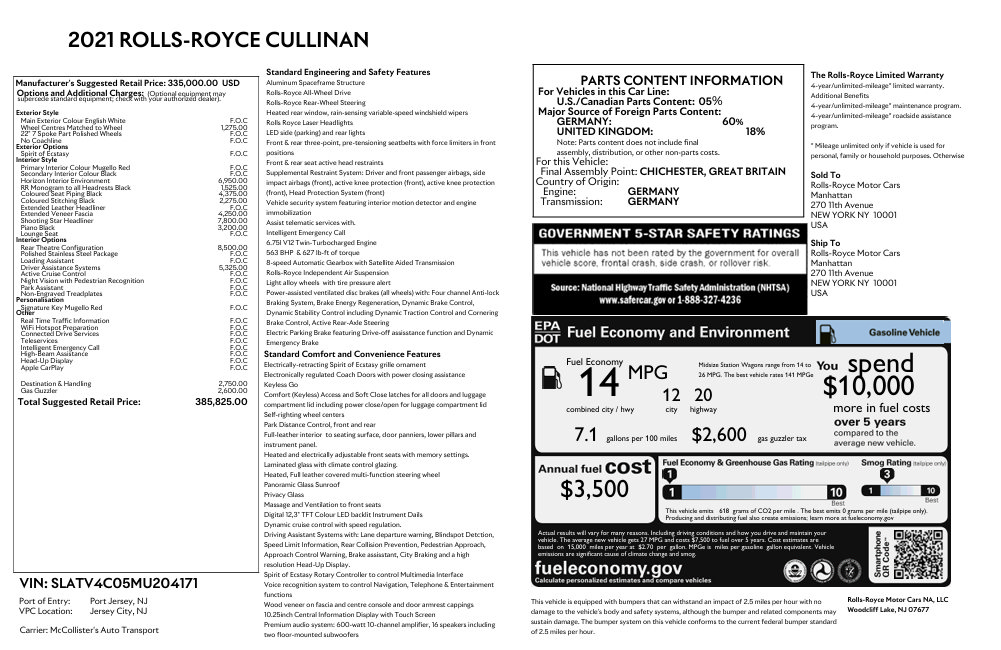 Certified 2021 Rolls-Royce Cullinan AWD/4WD image 2