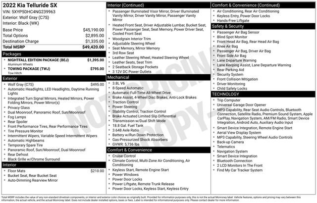 Used 2022 Kia Telluride SX w/ Nightfall Edition Package AWD/4WD image 41