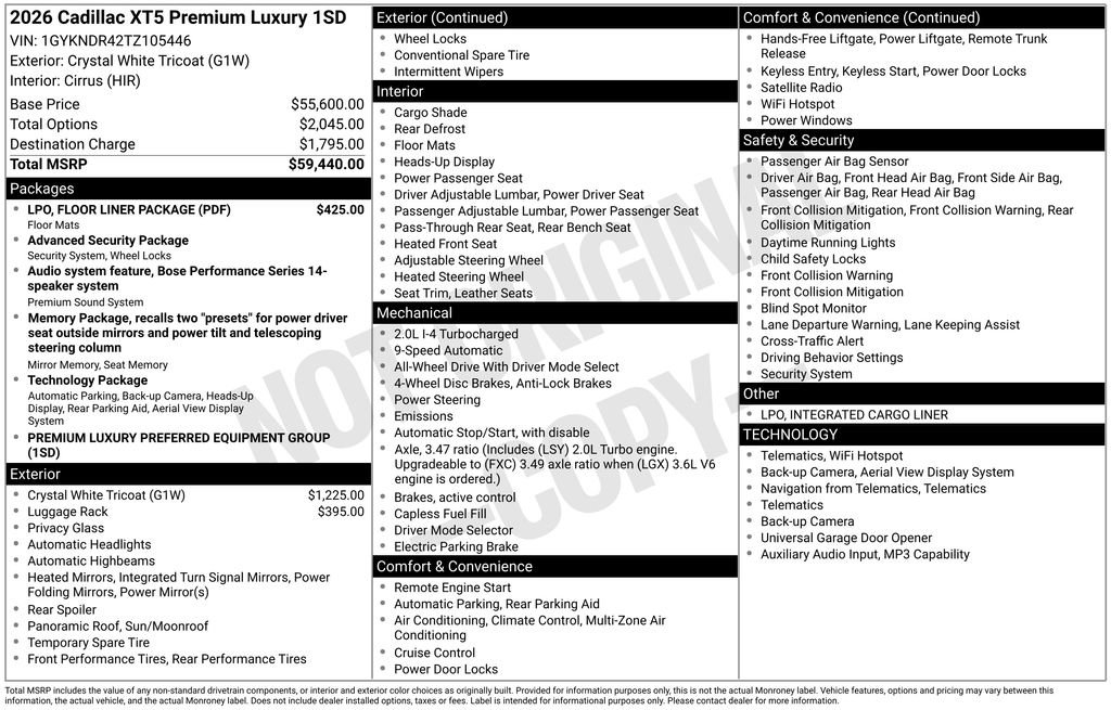 Used 2026 Cadillac XT5 Premium Luxury w/ LPO, Floor Liner Package AWD/4WD image 21