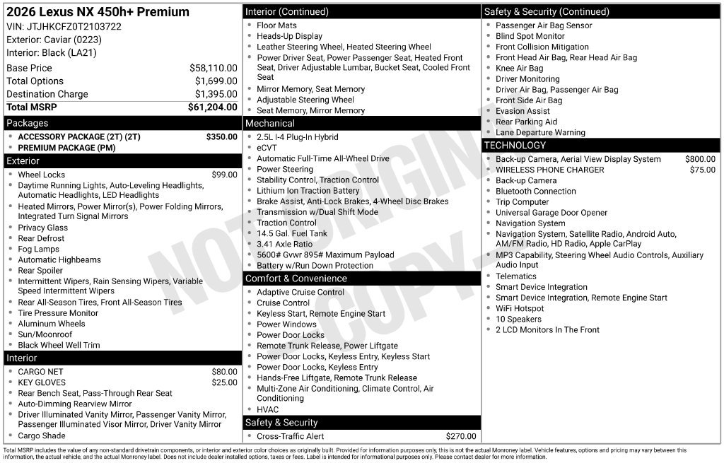 New 2026 Lexus NX 450h+ AWD w/ Accessory Package (2T) image 4