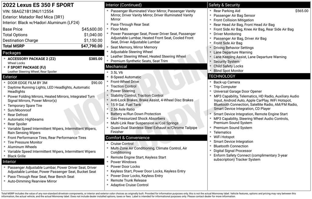 Used 2022 Lexus ES 350 F Sport w/ Accessory Package 2 FWD image 9