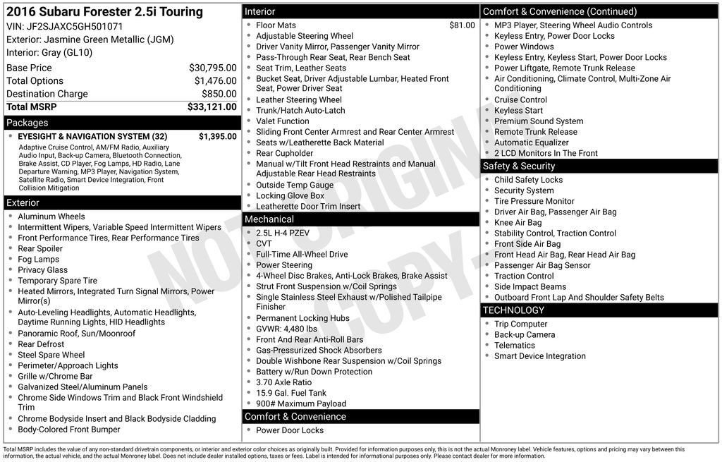 Used 2016 Subaru Forester 2.5i Touring w/ Eyesight & Navigation System image 9