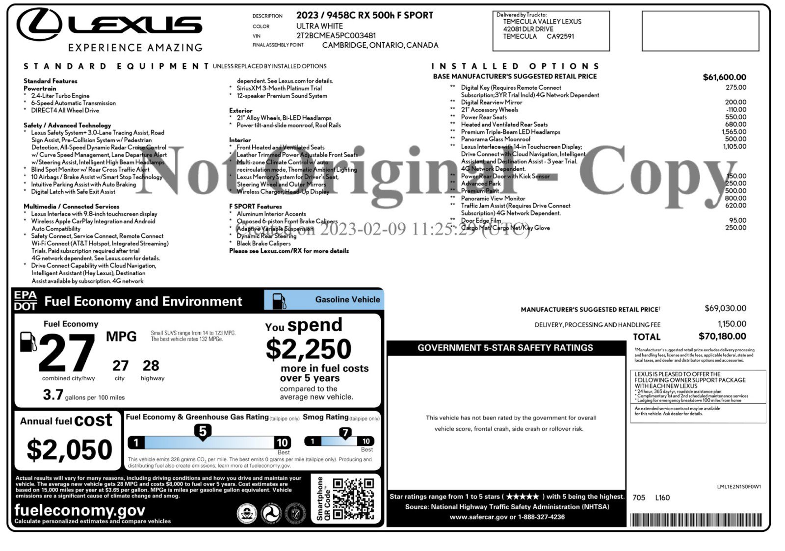 Used 2023 Lexus RX 500h F Sport w/ Accessory Package (Z1) AWD/4WD image 57