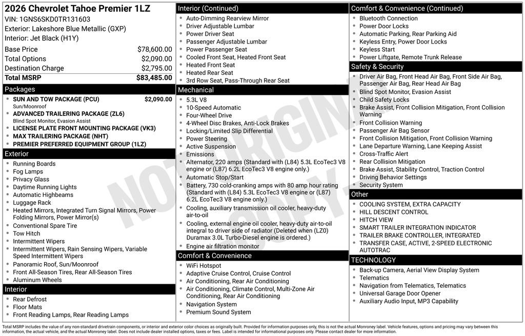 Used 2026 Chevrolet Tahoe Premier w/ Sun And Tow Package AWD/4WD image 37