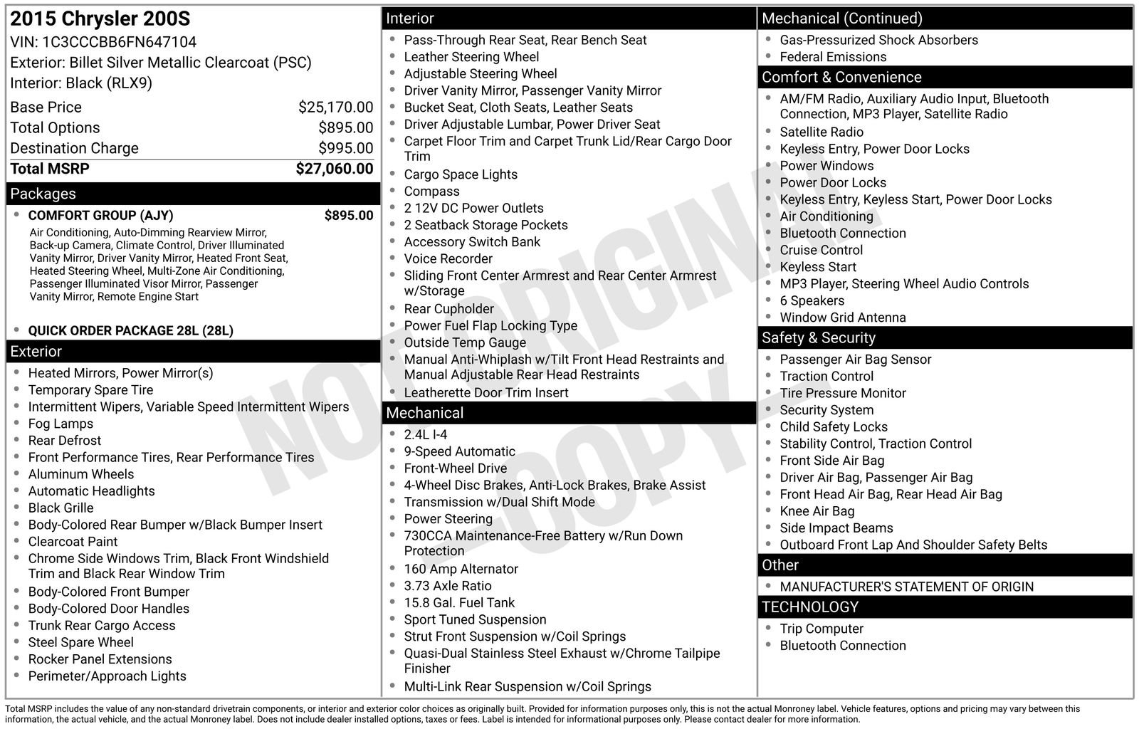 Used 2015 Chrysler 200 S w/ Comfort Group image 8