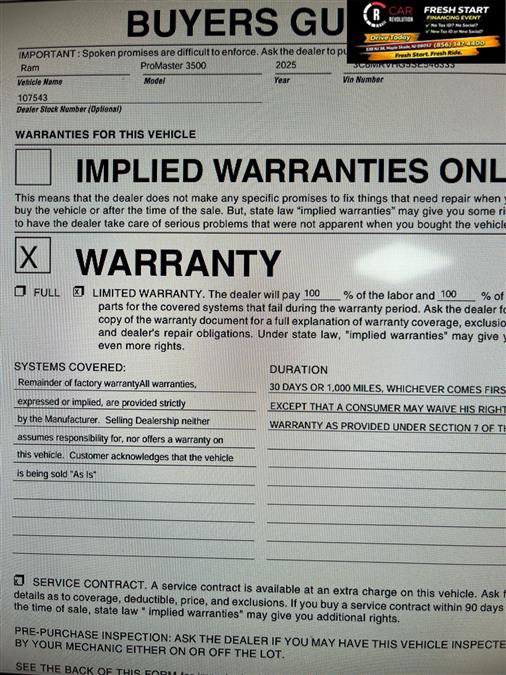 Used 2025 RAM ProMaster 3500 w/ Convenience Group image 11