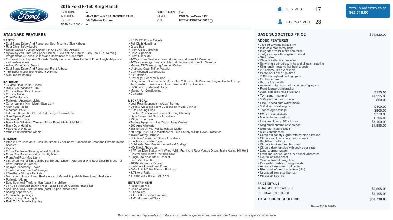 Used 2015 Ford F150 King Ranch w/ Equipment Group 601A Luxury image 2