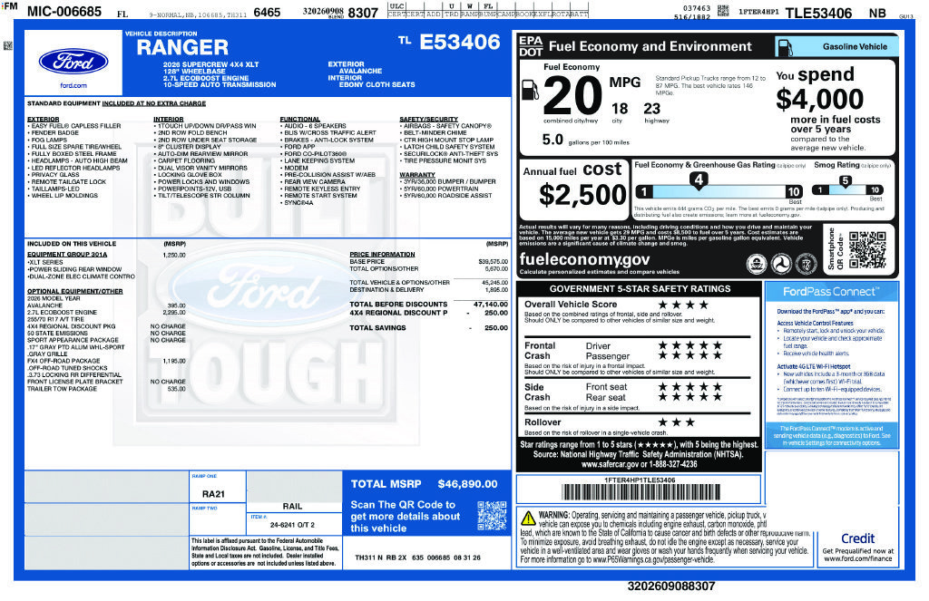 New 2026 Ford Ranger XLT w/ Equipment Group 301A High AWD/4WD image 8