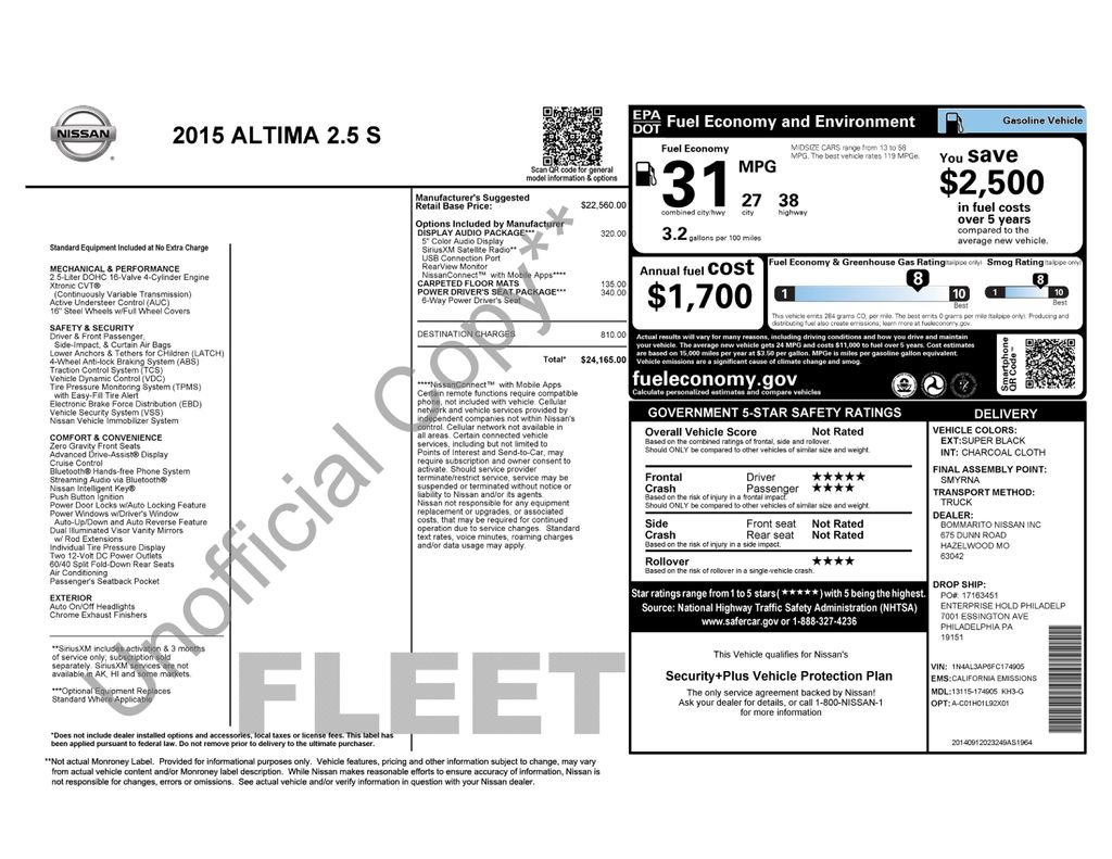 Used 2015 Nissan Altima 2.5 S w/ Power Driver Seat Package FWD image 28