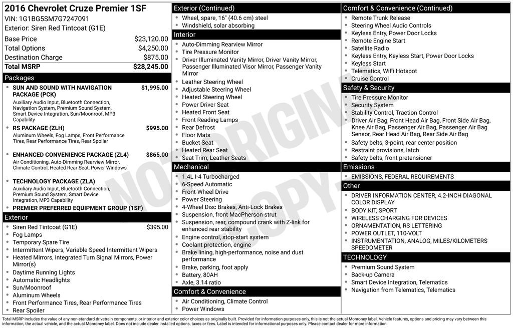 Used 2016 Chevrolet Cruze Premier image 5