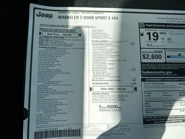New 2026 Jeep Wrangler Sport S image 28