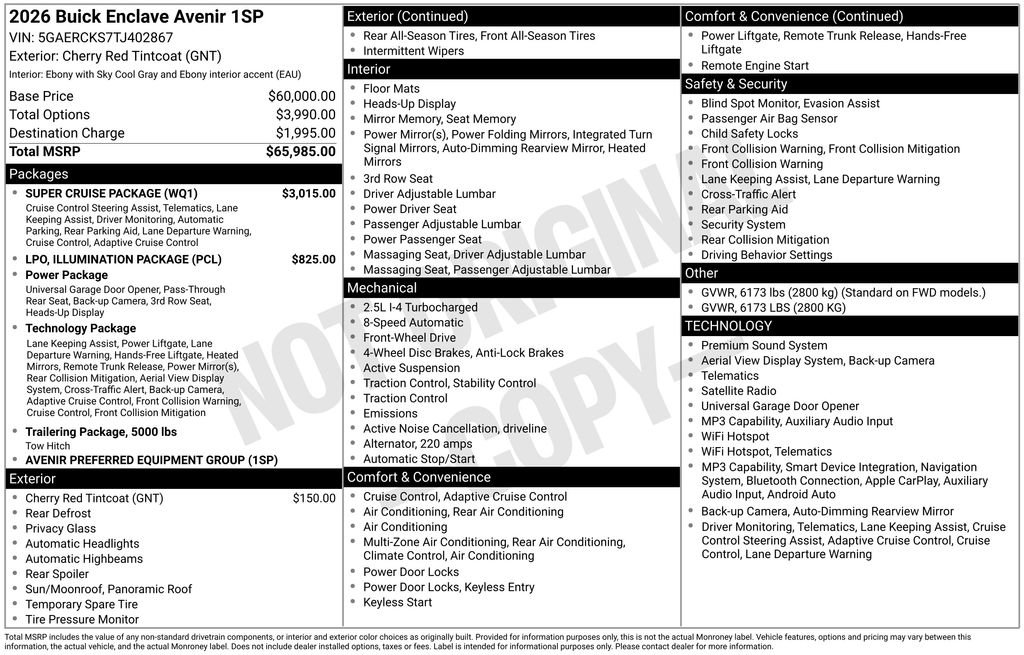 New 2026 Buick Enclave Avenir w/ Super Cruise Package FWD image 28