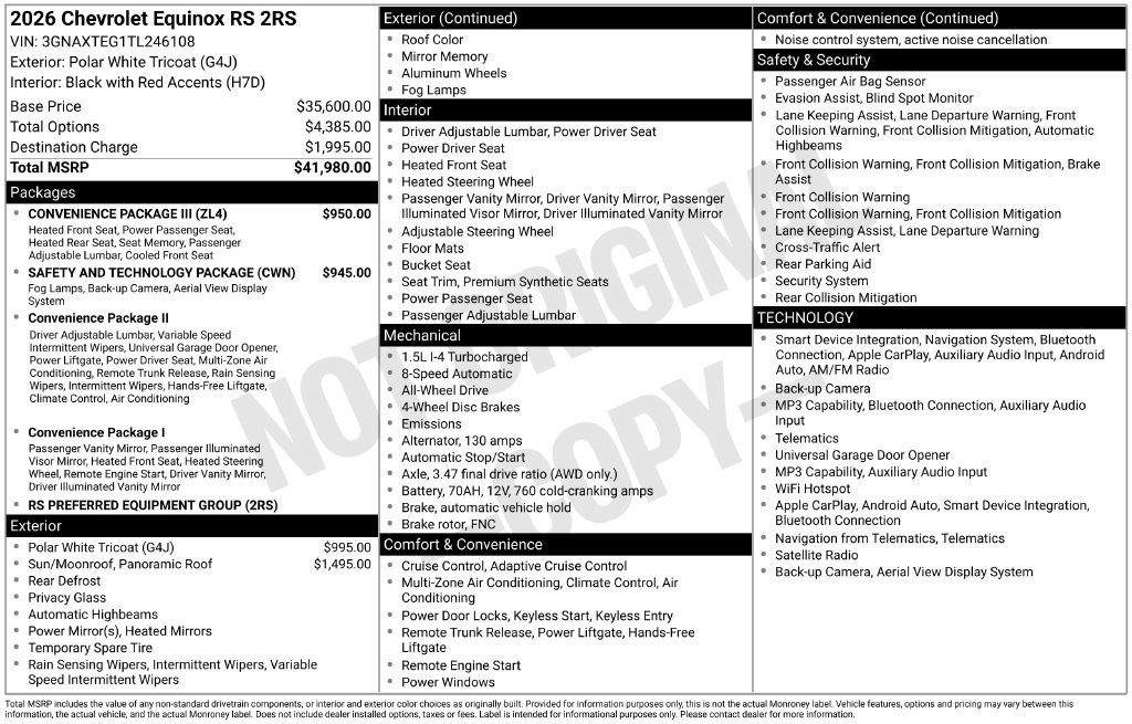 Used 2026 Chevrolet Equinox RS w/ Convenience Package III AWD/4WD image 3