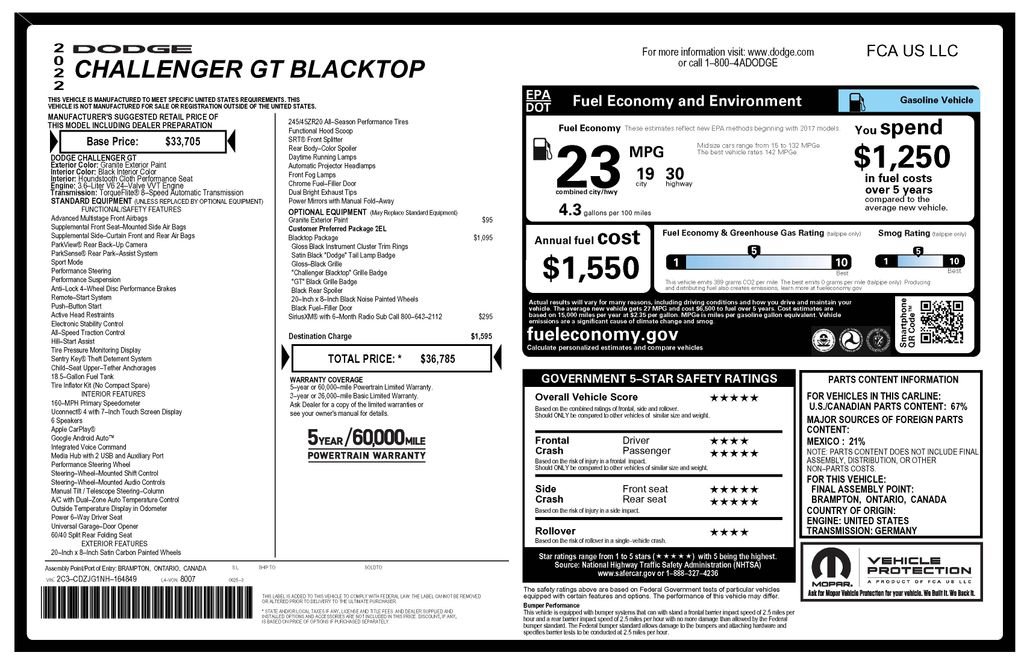 Certified 2022 Dodge Challenger GT w/ Blacktop Package RWD image 4