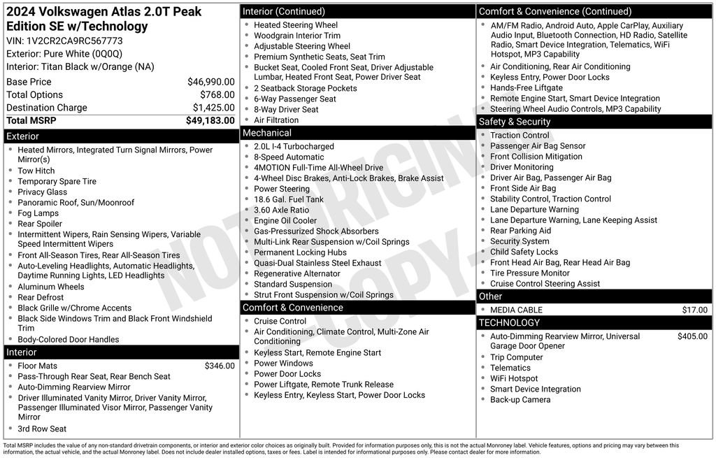 Certified 2024 Volkswagen Atlas Peak Edition SE AWD/4WD image 39