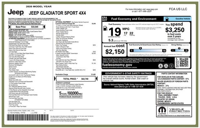 Used 2020 Jeep Gladiator Sport w/ Quick Order Package 24S image 55