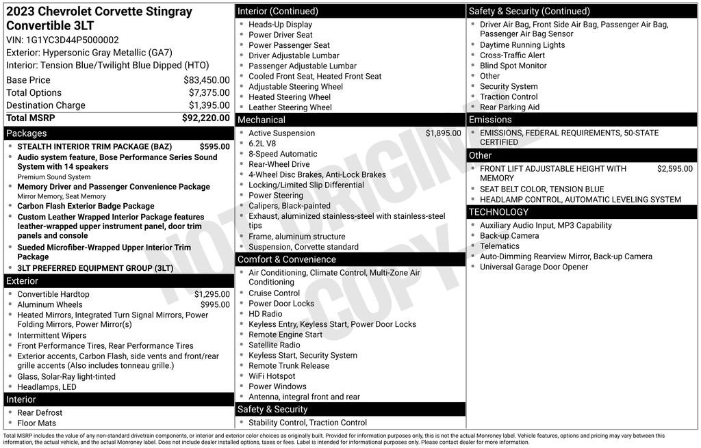 Used 2023 Chevrolet Corvette Stingray Premium Conv w/ Stealth Interior Trim Package image 49