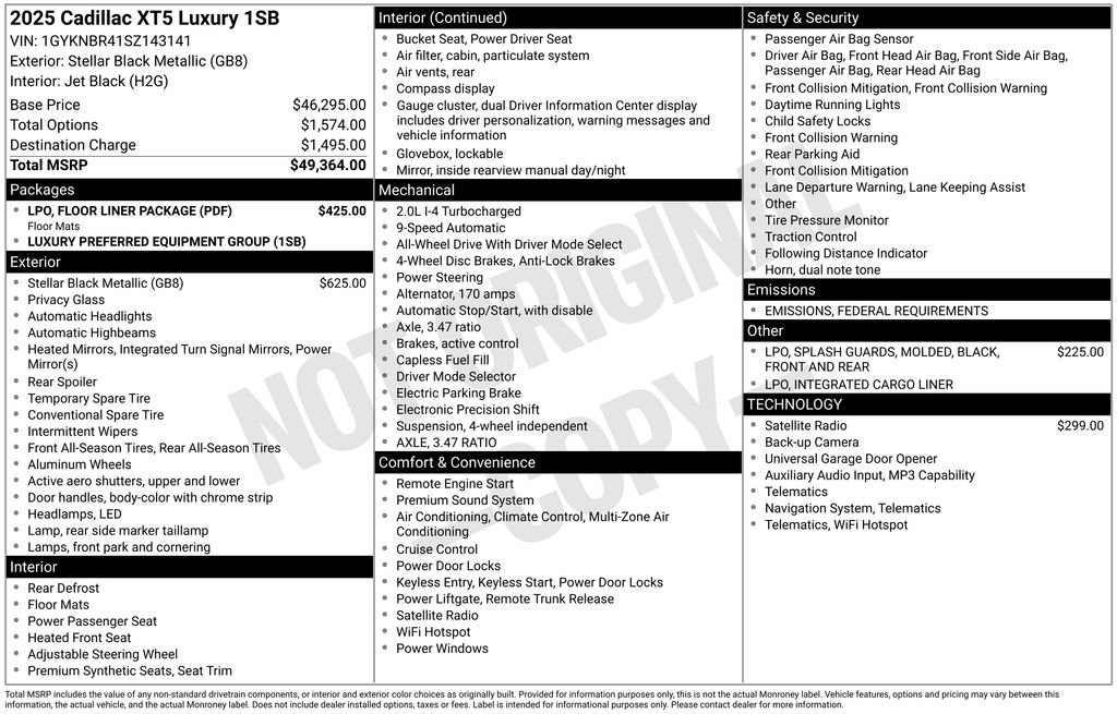 New 2025 Cadillac XT5 Luxury w/ LPO, Floor Liner Package image 4