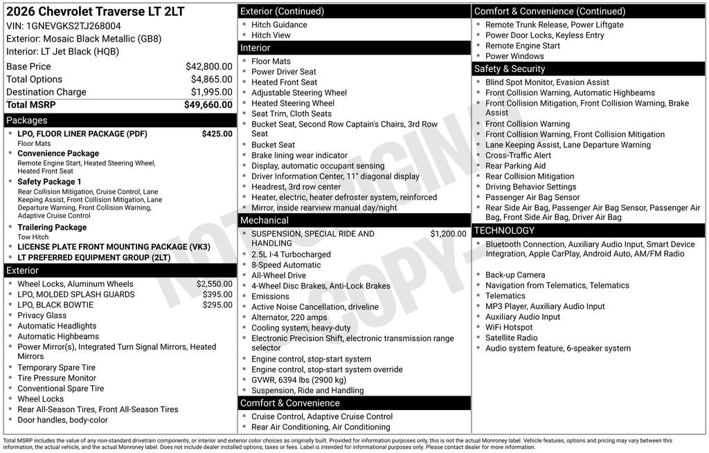 New 2026 Chevrolet Traverse LT w/ LPO, Floor Liner Package AWD/4WD image 35