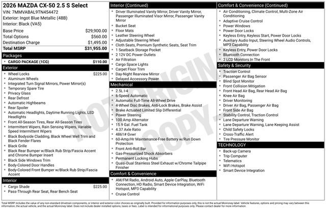 New 2026 MAZDA CX-50 AWD 2.5 S w/ Cargo Package image 35