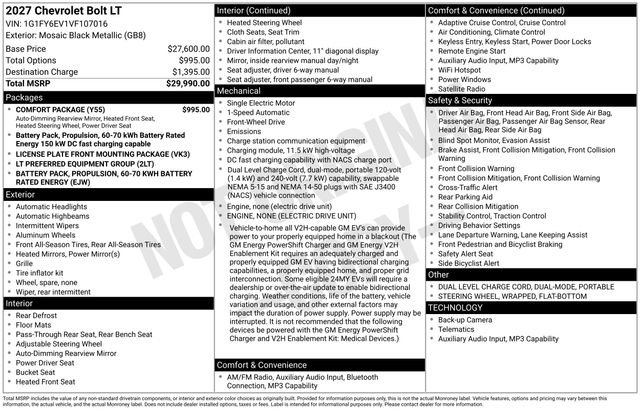 New 2027 Chevrolet Bolt LT w/ Comfort Package FWD image 3