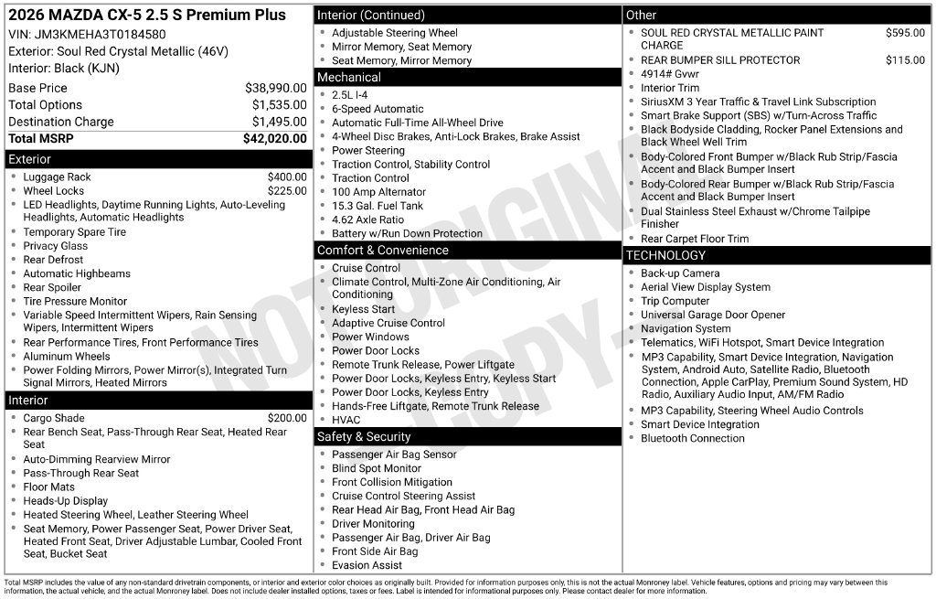 New 2026 MAZDA CX-5 2.5 S w/ Premium Plus Package AWD/4WD image 10
