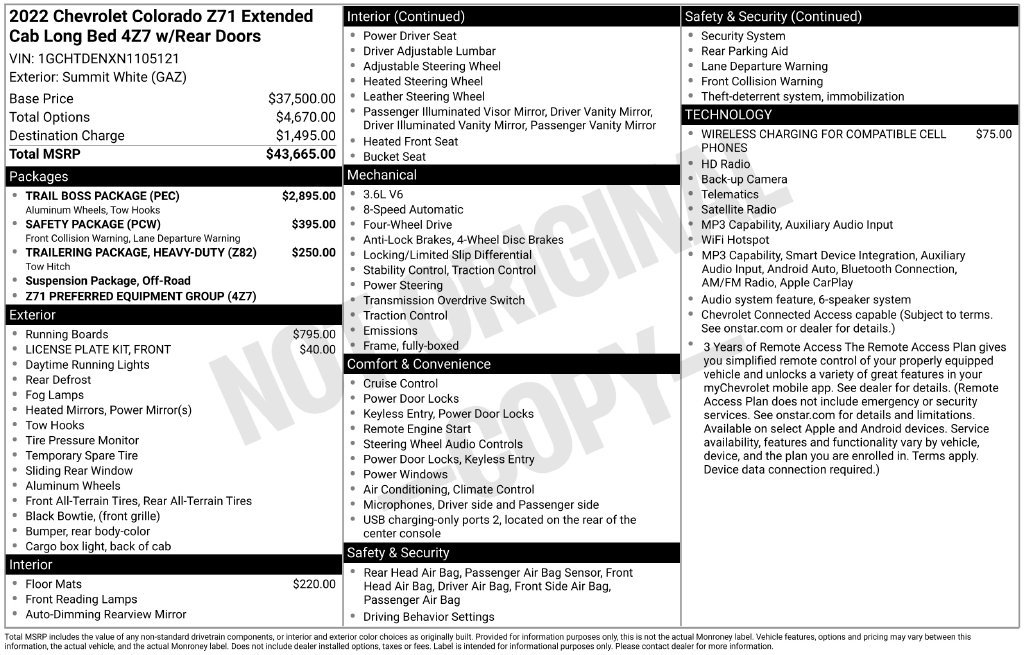 Used 2022 Chevrolet Colorado Z71 w/ Trail Boss Package AWD/4WD image 11