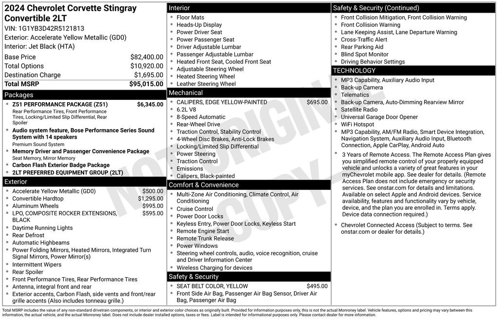 Used 2024 Chevrolet Corvette Stingray Preferred Conv w/ Z51 Performance Package RWD image 35
